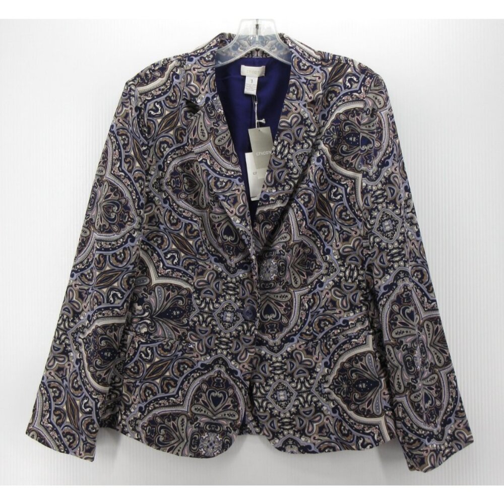 Chicos Blazer 1 Jacket Coat Paisley Artsy Career Office Medium NEW